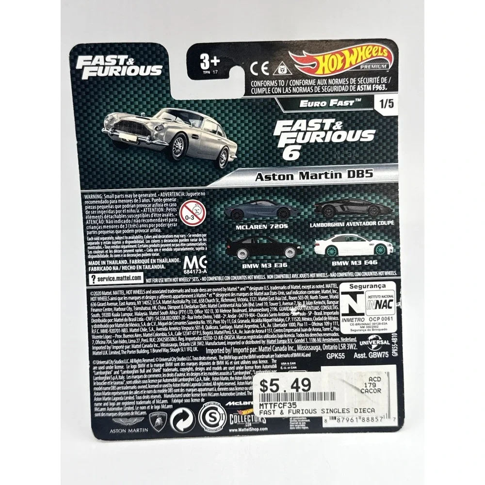 Hot Wheels Fast Furious Aston Martin DB5 Premium Die Cast Toy Car Silver Metal